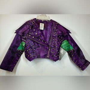 Disney Purple Studded Cropped Leather Moto Jacket with Gold Accents Size 5/6
